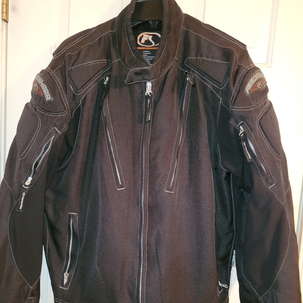 Mens fieldsheer canvas/denim armored vented motorcycle jacket black EUC